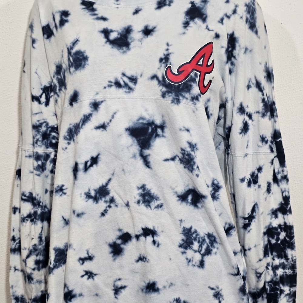 Atlanta Braves Women's T-shirt  Sz L New Era  Tie-dye Long Sleeve Blue/white - Picture 6 of 8